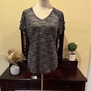 Reebok Women's Heathered V-Neck Short Sleeve Tee - Black & Gray